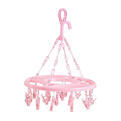 Round Plastic 18 Clips Underwear Scarf Laundry Clothes Drying Hanger Pink