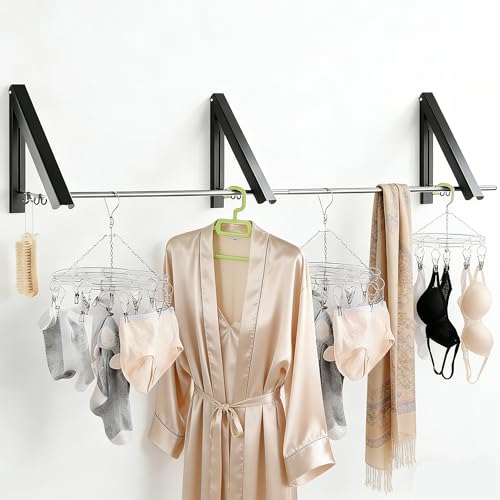 FOLAI 3-Piece Drill-Free Folding Clothes Drying Rack (Black) - color: Black, size: 3-Piece