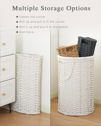 SETVSON Laundry Hamper Laundry Basket Round 19 Gal (72 L) PE Rattan, White - color: White, size: 19.0 Gal - 72L