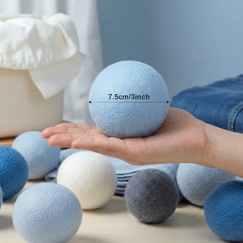 WILLBOND 10 Pcs Wool Dryer Balls Bulk 3 Inch Laundry Reusable Colored Anti Static Wool Balls Natural No Lint Fabric Softener Dryer Sheets Replaces for Reducing Wrinkles Save Drying Time(Oceanic) - color: Oceanic
