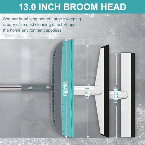 Multifunction Rubber Air Broom, Silicone Floor Squeegee Broom with 59" Long Handle, Scraping Broom for Floor Bathroom Kitchen Shower Tile Pet Hair Fur Marble Glass Water Window Foam Cleaning, Blue - color: Blue Air Broom