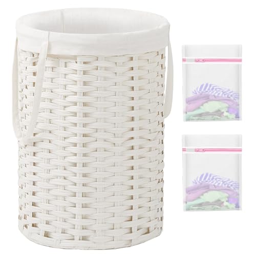 SETVSON Laundry Hamper Laundry Basket Round 19 Gal (72 L) PE Rattan, White - color: White, size: 19.0 Gal - 72L