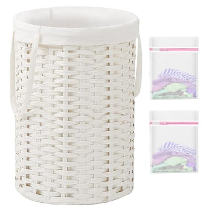 SETVSON Laundry Hamper Laundry Basket Round 19 Gal (72 L) PE Rattan, White - color: White, size: 19.0 Gal - 72L