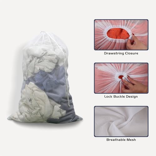2-Pack Large Mesh Laundry Bag, 24x36 Inch White - color: White, size: 24*36inch