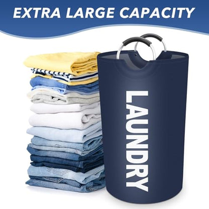 Vivicreate 115L Large Laundry Basket, Tall Collapsible Laundry Hamper with Aluminum Handles, Foldable Freestanding Clothes Storage Bin for Bedroom, Dorm, Bathroom (BLUE) - color: BLUE