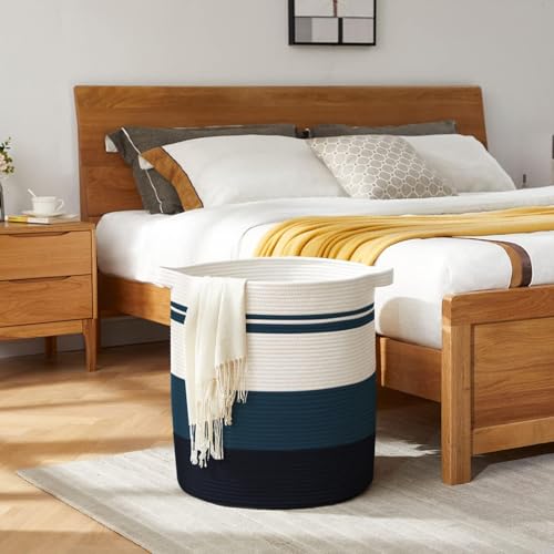 OIAHOMY 80L Laundry Baskets Hamper with Handles,Decorative Basket for Living room,Woven Storage Basket for Toys Bin,Pillows, Blankets,Clothes-20x18in-Gradient Blue - color: Gradient Blue, size: 18*18*20in