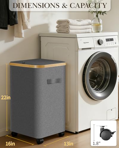 Laundry Hamper with Wheels, 75L Rolling Laundry Basket, Removable Inner Bag - color: Gray, size: 75L
