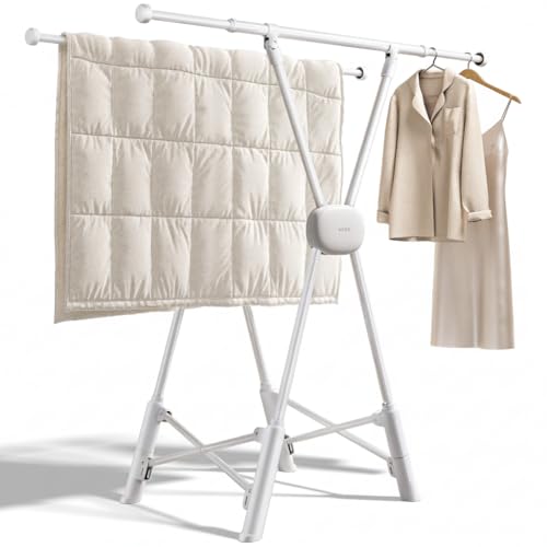 BIREN Clothes Drying Rack Heavy Duty Clothing Racks Foldable Laundry Rack Two Drying Modes Garment Racks for Drying Clothes, Adjustable Length from 32-55 Inches for Indoor Outdoor Use - color: White