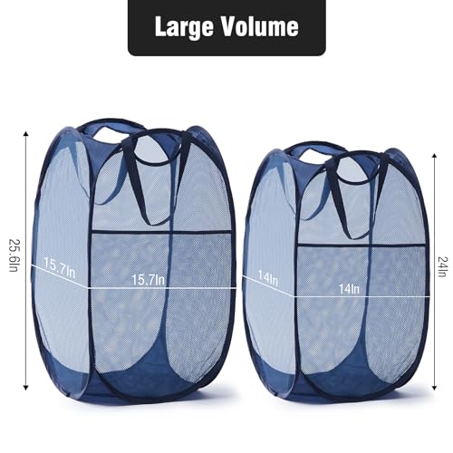 TECHMILLY Upgraded 105L Collapsible Mesh Pop Up Laundry Hamper with Sturdy Handles and Side Pocket - Portable Foldable Clothes Baskets for Dorm, Bathroom & Travel Storage (Blue Plus) - color: Blue Plus, size: 1 Pack
