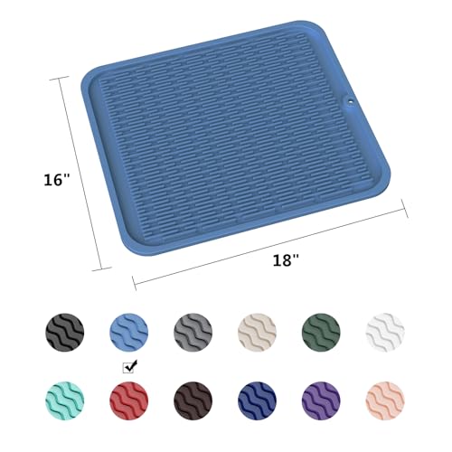 ZLR Oversized Silicone Dish Drying Mat for Kitchen, 16"x18", Lichen Blue - color: Lichen Blue, size: 18" x 16"