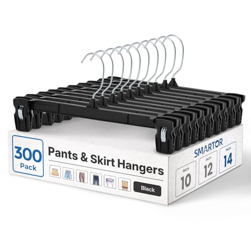 Smartor Black Pants Hangers 300 Pack, Skirt Hangers with Clips, 14 Inch - color: 300 Pack, size: 14