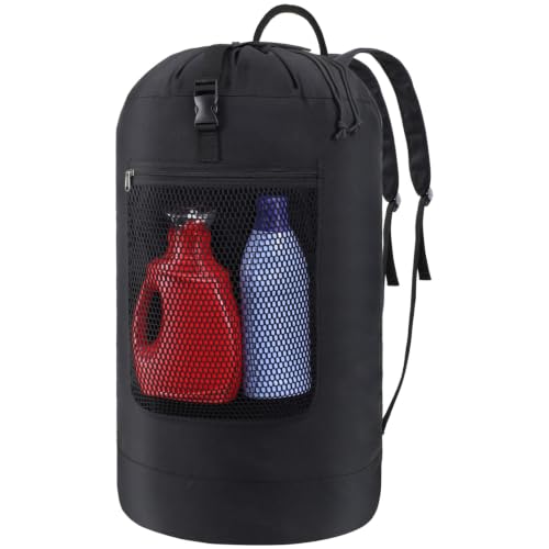 F-color Laundry Backpack Bag for College - Heavy Duty Laundry Bag 115L - color: Black, size: Jumbo Series (115L)