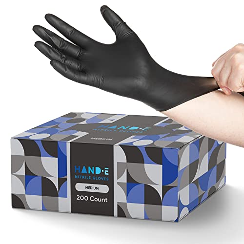 Hand-E Touch Black Nitrile Disposable Gloves Medium, 50 Count - BBQ, Tattoo, Hair Dye, Cooking, Mechanic Gloves - Powder and Latex Free - style: Medium