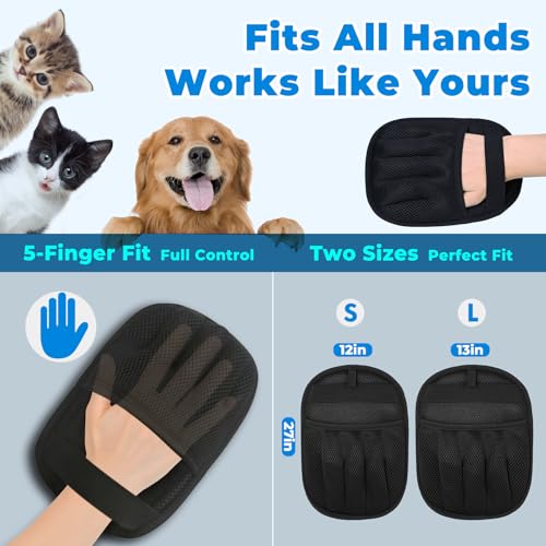 GRENTY 2 PCS Pet Hair Removal Glove for Dogs & Cats, Upgraded Five-Finger Electrostatic Pet Hair Remover, Pet Hair Removal Tool for Clothing, Carpets, Sofa Gaps, and Car Seat - color: 2PCS-Black