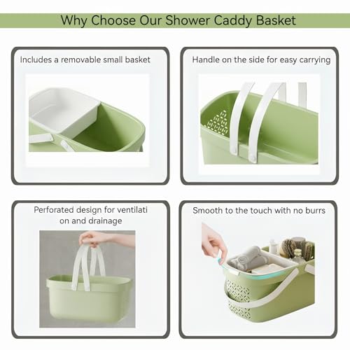 Pulseplay Plastic Shower Caddy Basket,Storage Basket with Handle Green - color: Green
