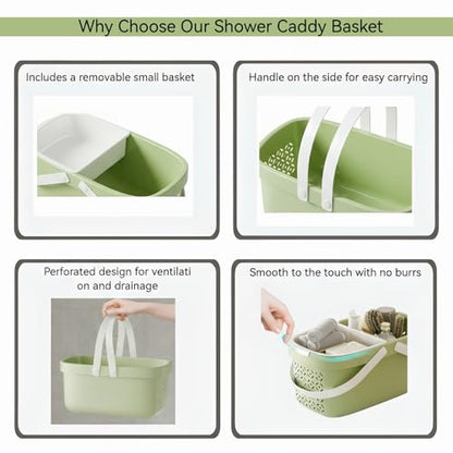 Pulseplay Plastic Shower Caddy Basket,Storage Basket with Handle Green - color: Green