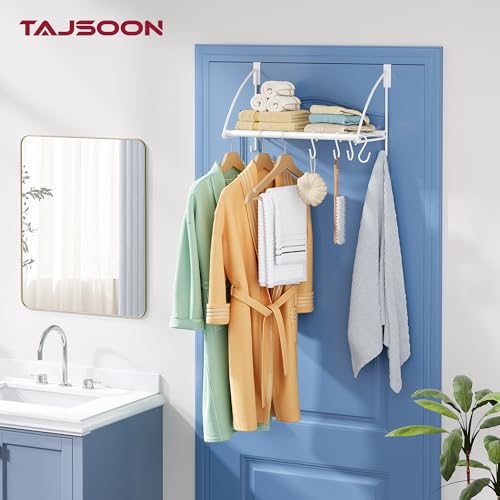Tajsoon Over the Door Clothes Rack with Storage Rack and Hooks 16.54" White - color: White, size: 16.54"L