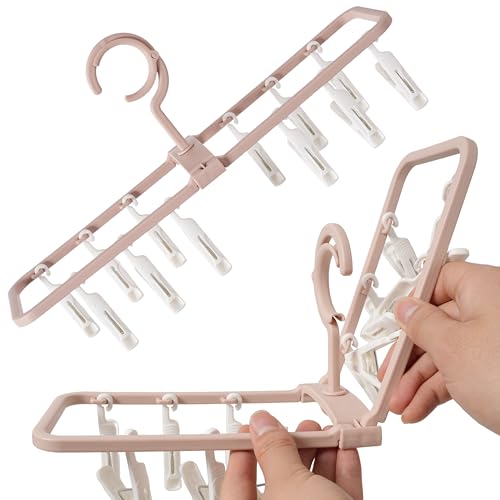 Foshine Clothes Drying Racks 2 Pack Small Folding Portable Underwear Hangers with 12 Clips 360° Rotatable Hook for Socks Drying Towels Bras Baby Clothes Gloves Plast 3 pcs Traceless Hook. - color: Gray,pink-2 Pack