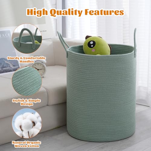 Woven Laundry Basket, Nursery Hamper, 15x15x18 Inch, Green - color: Green