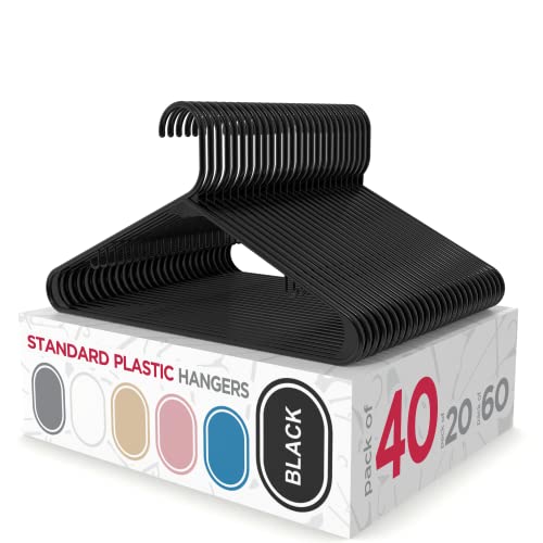 Sharpty Plastic Hangers Clothes Hangers for Clothing, Closet, Coats & Shirts - Durable & Space Saving - for Everyday Standard Use, Room Essentials & Basics - 40 Pack - Black - color: Black, size: 40