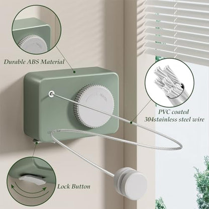 Danpoo Retractable Clothesline Heavy Duty - 13.8ft Adjustable Tension Wall Mounted Indoor Outdoor Clothes Drying Line, Compact Laundry Rope with Pulley System(Green) - color: Green