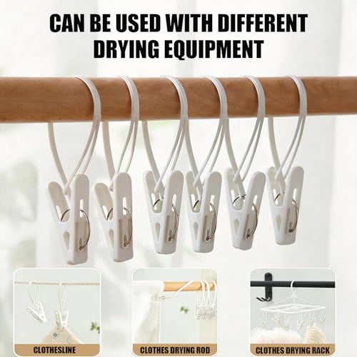 30 Piece Set of Multi-Purpose Laundry Hook and Loop, White Hanger Clips for Pants, Wardrobe Organizer with Plastic Rope Buckle, Suitable for Hats, Socks, Boots, Towels, Bathroom