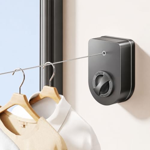 ROOM127 Retractable Clothesline, Wall Mounted Laundry Line - color: Black