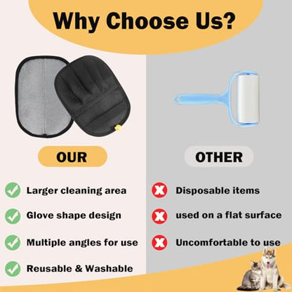 2Pcs Pet Hair Removal Glove with Electrostatic Technology, Pet Hair Gloves for Dogs and Cats, Washable Pet Hair Remover Tool for Sofas, Carpets, Car Seats and Bedding - color: 2pcs black