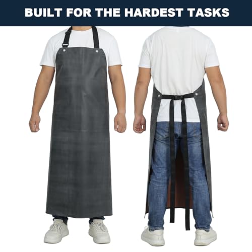 Thick Rubber Apron, Waterproof Apron Butcher Heavy Duty Chemical Resistant Adjustable Work Apron - color: Black&red(1 Pack)
