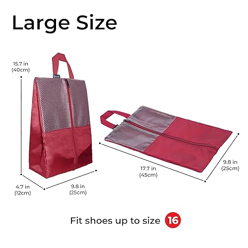Shoe Bags For Travel, Used As For Storage or Shoe Travel Bag, Space Saving When Travelling With This Travel Shoe Bags For Packing, Featuring Waterproof Nylon Sneaker Bag. (Red, 2 Pack, Large) - color: Red, 2 Pack, size: Large