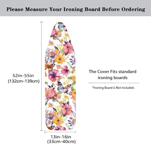Flower Ironing Board Cover Stain Resistant Over The Door Ironing Board Cover with Elastic Edge Standard Size 15x54 inch and Thick Padding - color: Flower