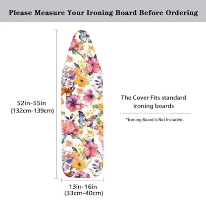 Flower Ironing Board Cover Stain Resistant Over The Door Ironing Board Cover with Elastic Edge Standard Size 15x54 inch and Thick Padding - color: Flower