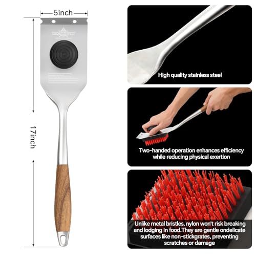 XUDAKAIXIN Nylon Grill Brush, Dual Grip Design, with Extended Luxurious Acacia Wood Handle, Safe Nylon Bristles Barbecue Outdoor Grill Brush for Cooled Grates(Red) - color: Red