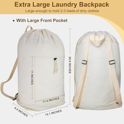 Laundry Bag Backpack, Canvas Laundry Bag with Straps & Drawstring, 2 pack - color: Beige x2, size: X-Large