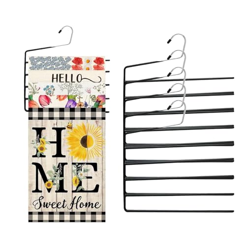 5 Pack 5-Tier Garden Flag Hangers, Garden Flag Storage Heavy Duty Multi Layers Space Saving, Organizer Holder, Non-Slip Open-Ended Design for Garden Flags, Pants, Jeans, Ties & More (Black) - color: Black