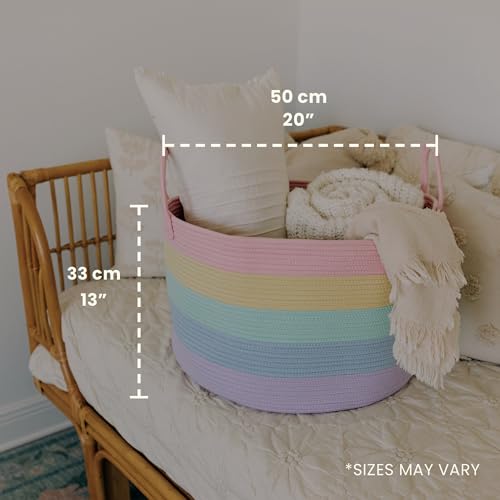 OrganiHaus Rainbow Toy Basket & Blanket Storage Bin, Nursery 20x13" - color: Rainbow Pastel, size: Wide