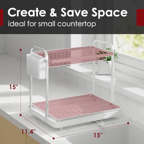 Sakugi Dish Drying Rack 2-Tier 15x11.4x15 Silver Double Rod - color: Silver, size: Large