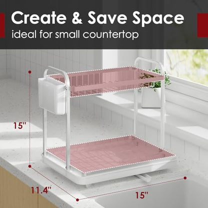 Sakugi Dish Drying Rack 2-Tier 15: x11.4" x15" White Double Rod - color: White, size: Large