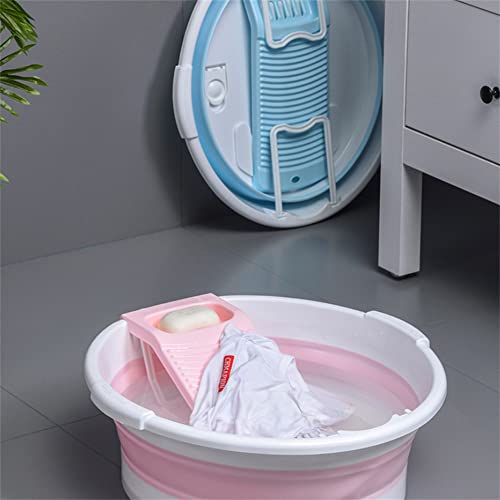 Fold Washboard Basin for Hand Washing Clothes,Non-Slip Washtub with Integrated Washboard for Hand Wash Laundry Household (Grey) - color: Gray