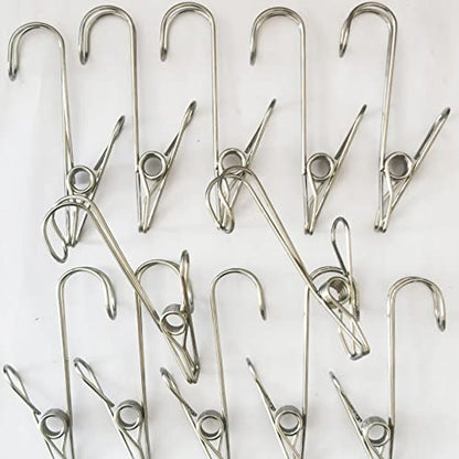 Stainless Steel Clothes Pins, 304 Stainless Steel Metal Long Tail Clothes Pins Stainless Steel Hook Clothes Pins Large Rust-Proof Clothes Pins (24)
