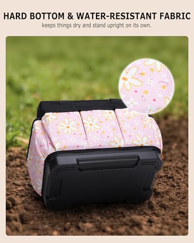 Marscamd Garden Tool Bag with Hard Bottom, Garden Tote with Shoulder Strap - color: Pink Sunflower