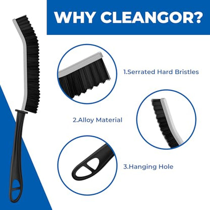 Cleangor Crevice Cleaning Brushes, Serrated Cleaner Scrub Brush Tool for Hard to Reach Tight Space, Home Essentials, Cleaning Supplies for Shower, Bathroom, Kitchen, Toilet, Window (6, Black)