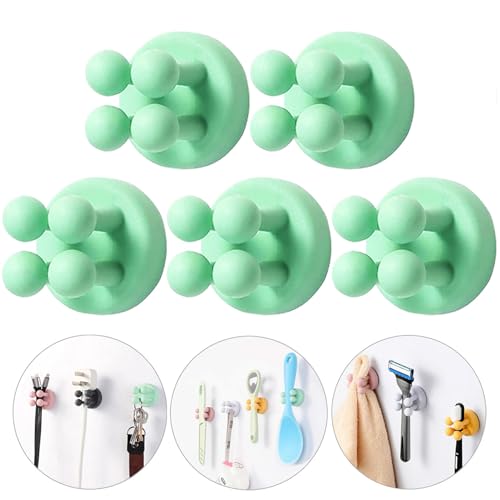 ZEZHOU 5Pcs Silicone Toothbrush Holders - Multi-Function Razor Holder Waterproof Self Adhesive Single Tooth Brush Hook Stick on Wall for Hanging Plug Bathroom Kitchen Living Room Office Must Have - color: Green, 5-pack