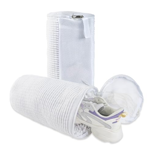 GOGOODA Shoes Bags for Laundry, 2 PCS Sneakers Wash Bags for Flats, Durable Shoe Cleaning Bag for Washing Machine and Dryers, Reusable Shoe Wash Bags for Tennis Shoes Unstain Cleaner Kit(White, 2Pack)