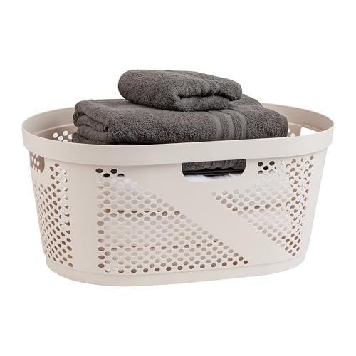 Mind Reader 40L Laundry Basket, Clothes Hamper, Premium Wicker Design, Plastic, Ivory - color: Ivory, size: Single