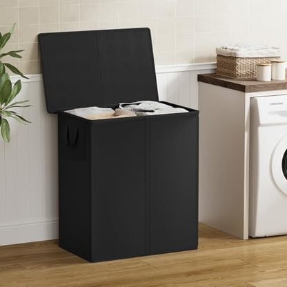 Chrislley Double Laundry Hamper with Lid, 140L Laundry Basket 2 Section - color: Black, size: 140l(24.0"l X 14.2"w X 25.2"h)