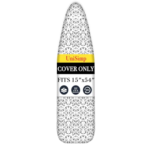 UniSimp Ironing Board Cover and Pad 15"x54" Extra Thick Natural Cotton, Scorch and Stain Resistant Padding,Standard Size Iron Board Cover with Fasteners Heavy Duty Elastic Edge, Heatproof Ash - color: Ash, size: 15" x 54"