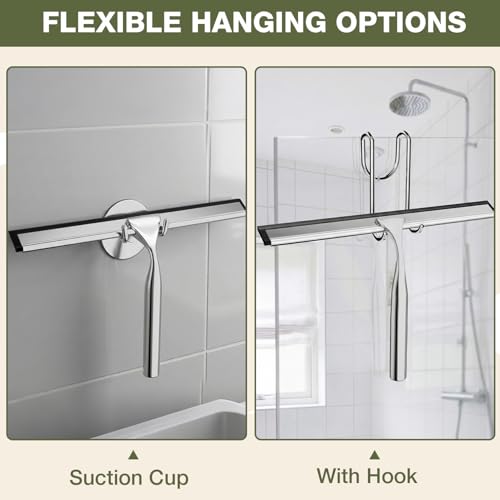 FARMER 10-Inch Shower Squeegee for Glass Doors, Windows and Mirrors, Silver - color: Silver