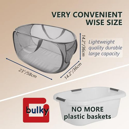 Collapsible Laundry Hamper Basket,Pop Up Mesh Foldable Bag for Laundry Room - color: Grey