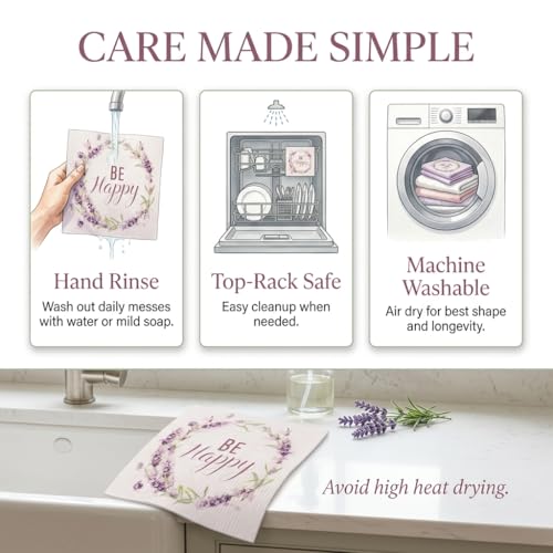 Kitchen Towels Swedish Dishcloths - 6 Count Reusable Paper Towels Washable, Cellulose Sponge Dish Towels for Kitchen Cleaning, Ultra Absorbent Odor Free Eco Friendly Biodegradable Cleaning Rags - color: Lavender Collection